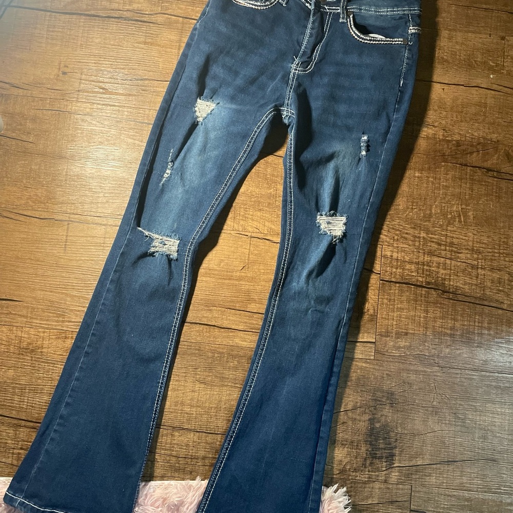 Distressed Blue Flare Jeans